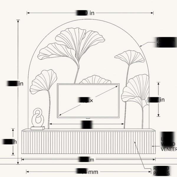 Arched Floral TV Wall with Beige Fluted Console - Image 4