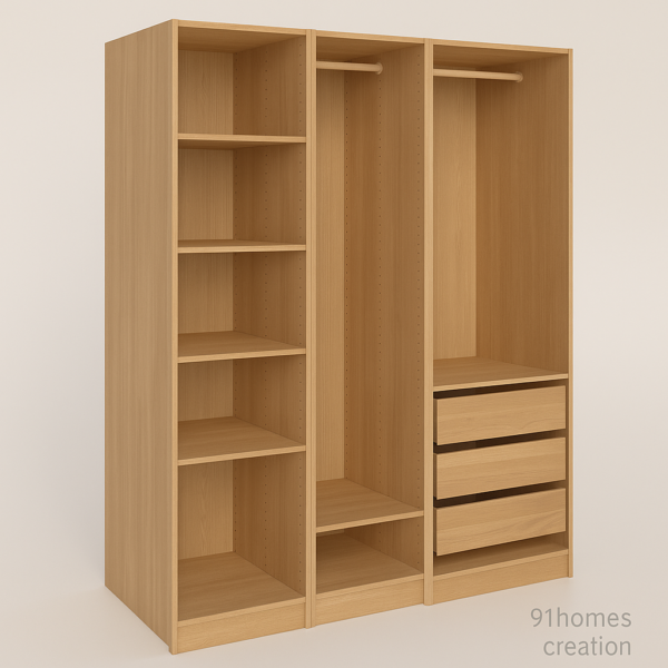 Smartly Designed Open Wardrobe with Drawers & Hanging Rods - Image 2