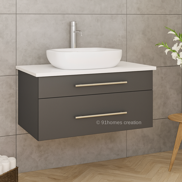 Wall-mounted bathroom cabinet with matte finish and chrome handles