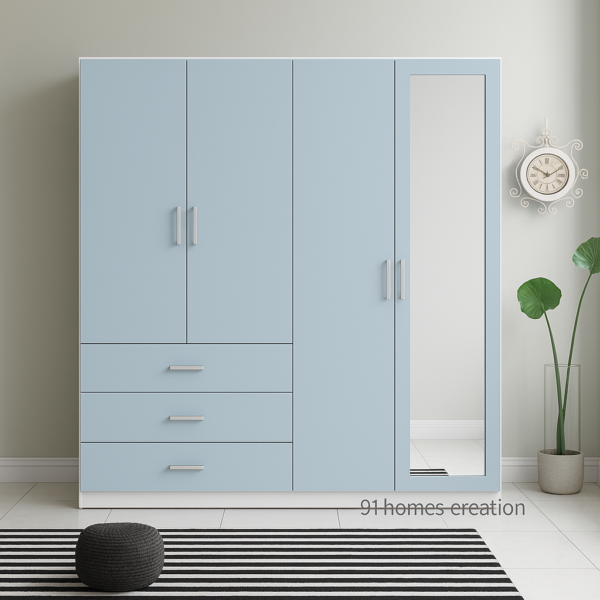 pastel blue mirror wardrobe