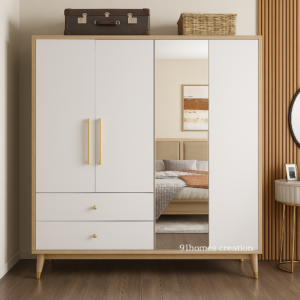 matte white and oak wardrobe