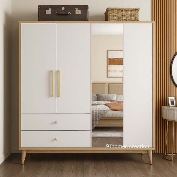 matte white and oak wardrobe