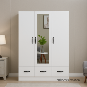 matte white three door wardrobe