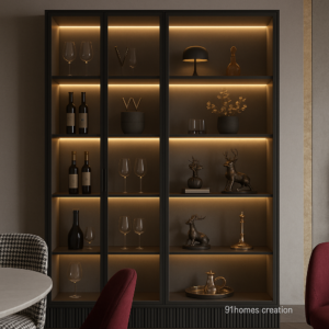 Matte Black Glass Crockery Unit with LED Shelves & Wine Rack