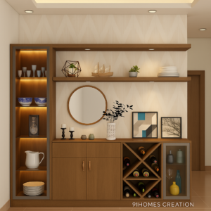 Side Angle Oak Brown Crockery Unit with Wine Rack & LED