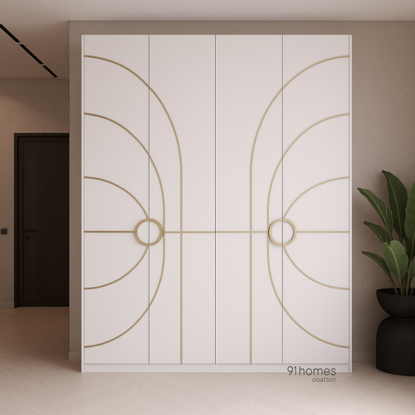 white and gold arc wardrobe