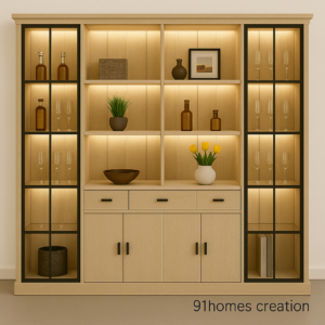 Light Oak Crockery Unit with LED Shelves and Glass Doors