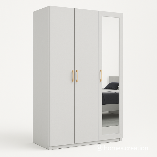 Modern matte finish wardrobe with mirror panel and side angle view