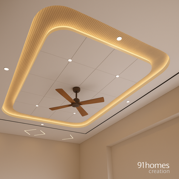 Minimalist ceiling design with rounded corners and recessed lights
