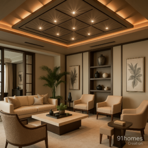 Beige coffered ceiling with square patterns
