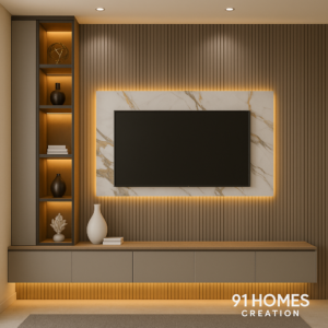 Modern Marble Panel TV Console with vertical fluted paneling