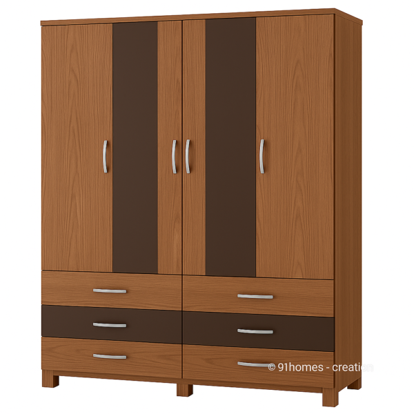 Square front view of engineered wood wardrobe in two-tone matte finish