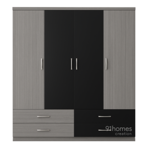 Grey and black matte wardrobe with four doors and silver handles