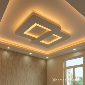 Dual-layer beige ceiling with warm LED cove lights
