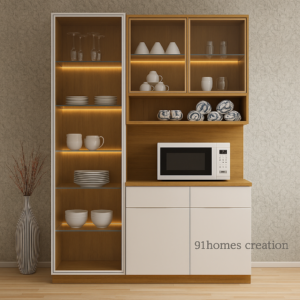 Oak Wood and White Matte Crockery Unit