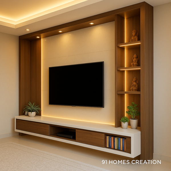 tv cabinet with spotlight shelving and floating drawer base