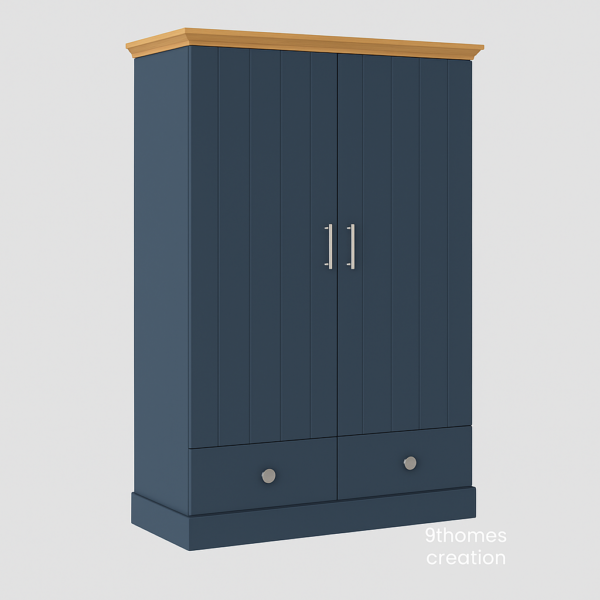 Three-door freestanding wardrobe in matte finish with drawers