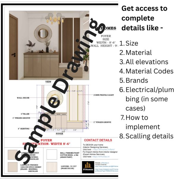Minimalist foyer unit in cream finish with pendant light and mirror