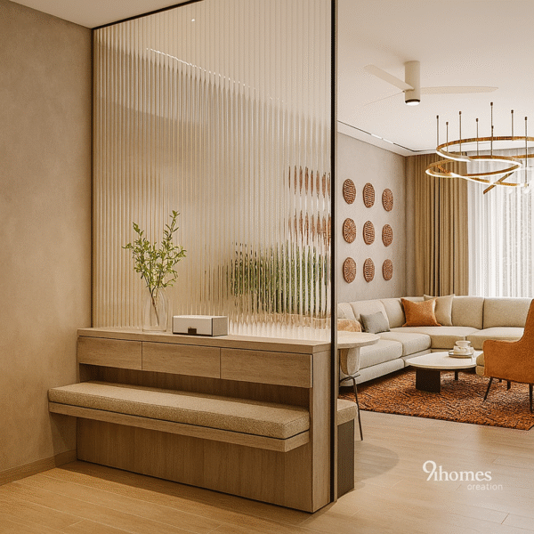 Partition with Wooden Bench and Black Frame
