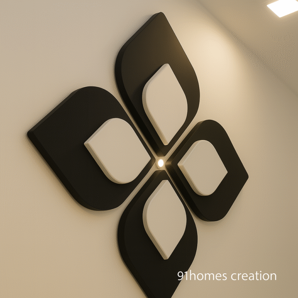 Modern ceiling design featuring dual-tone petal pattern and LED lights