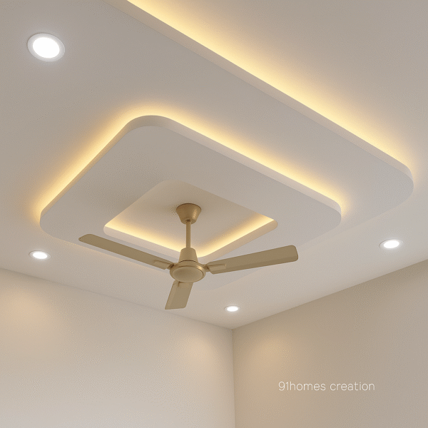 Ceiling design with layered panel and ambient LED lighting