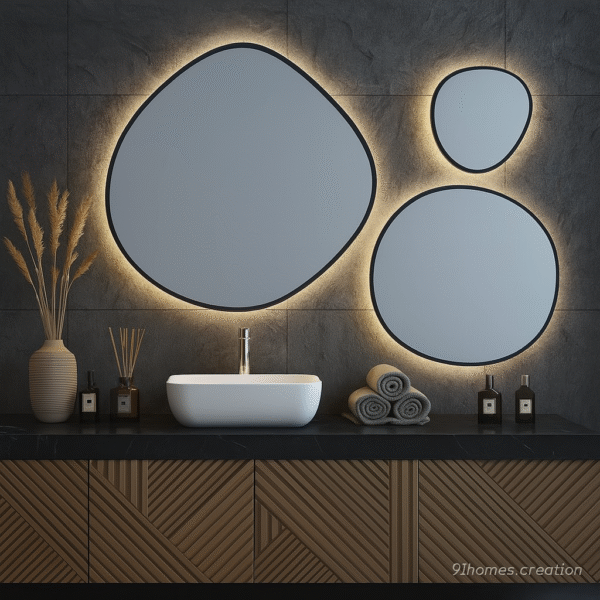 Pebble LED Mirror Vanity with wood